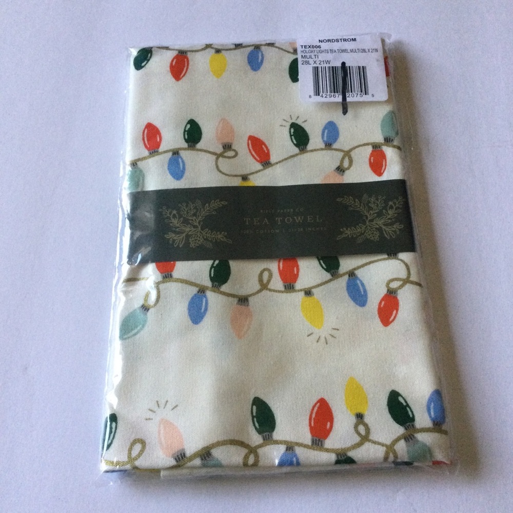 RIFLE PAPER CO. HOLIDAY LIGHTS CHRISTMAS DISH TOWEL NWT